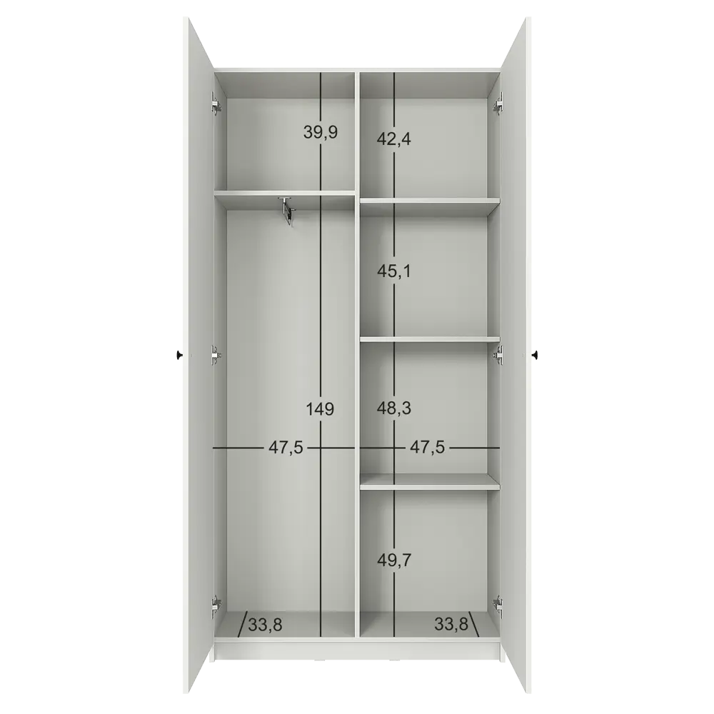 Шкаф распашной Турин с 2 дверями 100x200.9x37.2 см ЛДСП цвет белый Santreyd STLM-2201001 - Вид №7