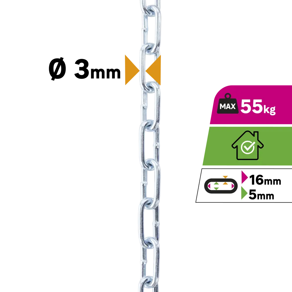 Цепь Standers оцинкованная сталь короткое звено 3 мм 5 м/уп STLM-2203937 - Вид №1