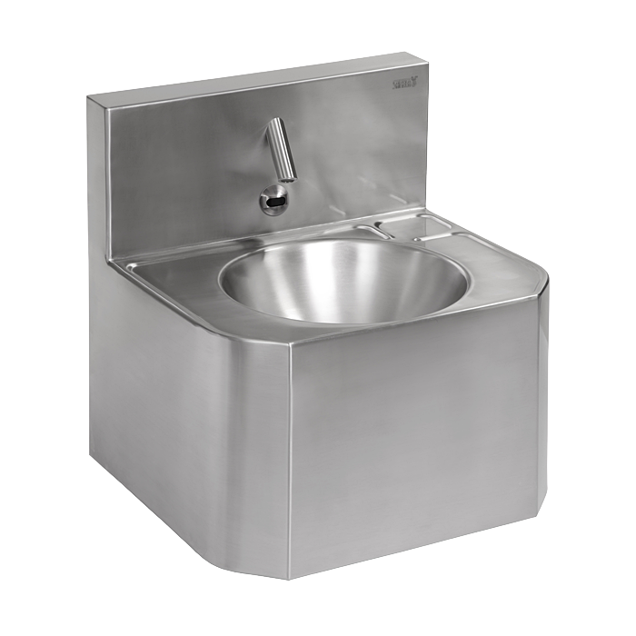 93724 Антивандальный нержавеющий автоматический умывальник, для подачи холодной и теплой воды, с термостатическим смесителем, 6 В SANELA 