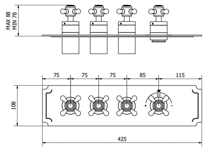 Термостатический смеситель для душа с 4 отверстиями с пластиной IB Aqua ARCH-00036257 - Вид №2