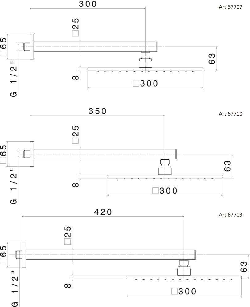 newform Настенная лейка душа с держателем Head showers 67710 - Вид №1
