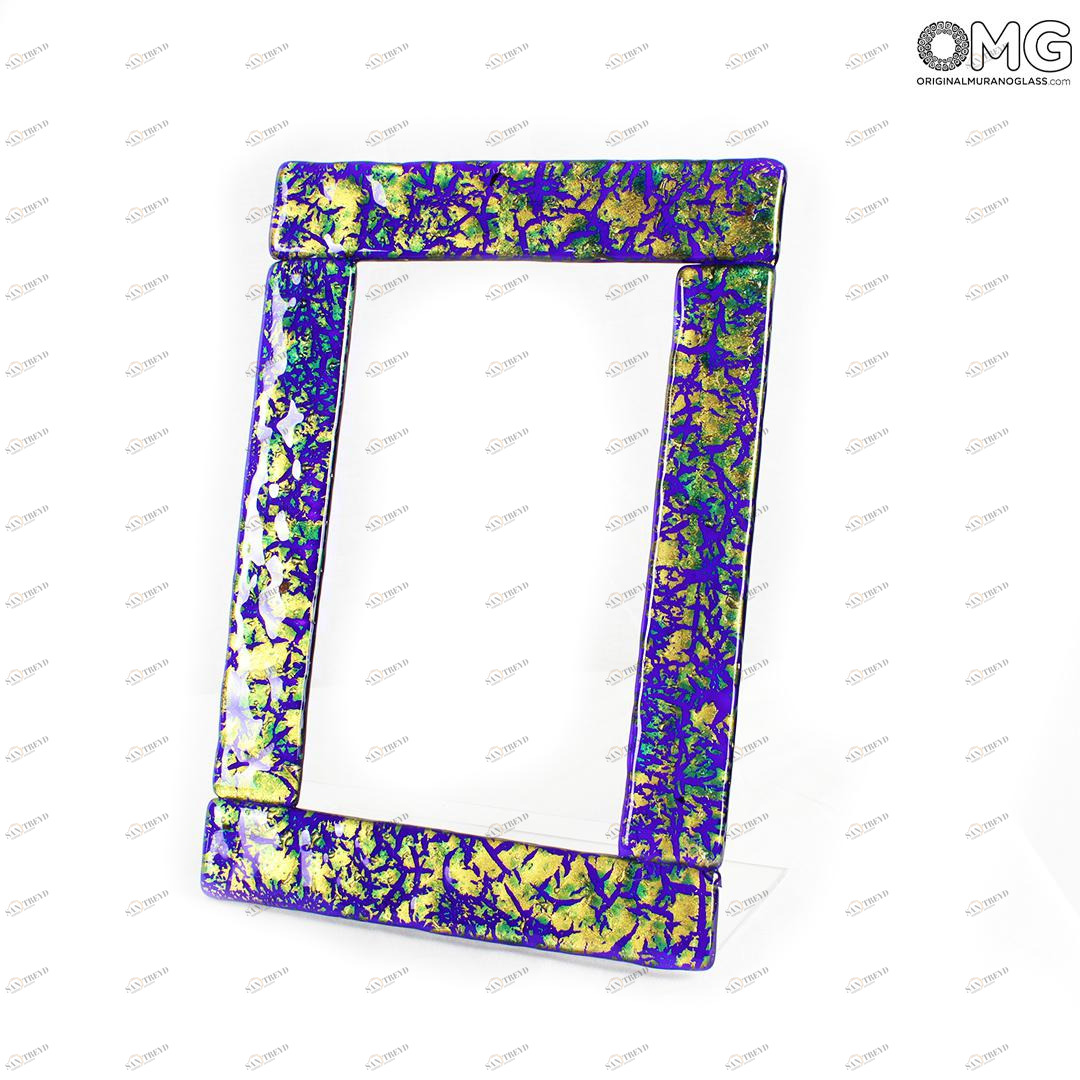 349 ORIGINALMURANOGLASS Фоторамка синяя и золотая - blu e oro - муранское стекло OMG 14 см 