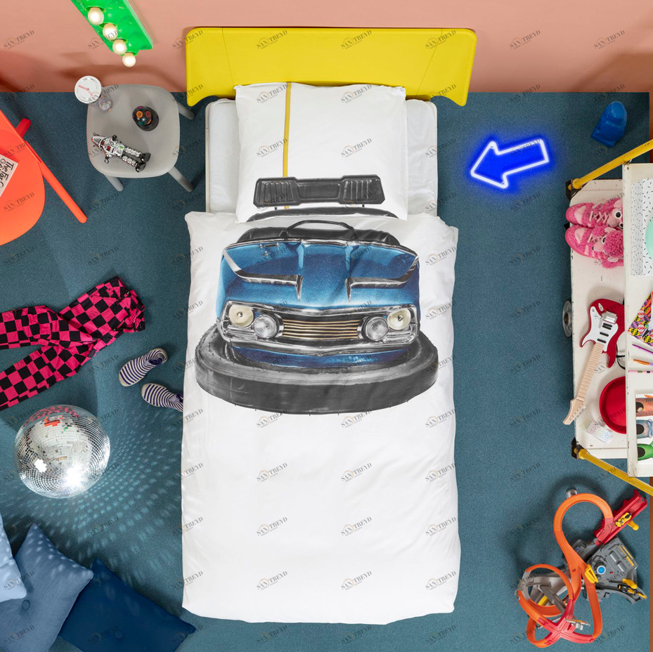 Детское постельное белье односпальное "Бамперные машинки" 150х200 см SNURK  335408 Белый;синий 