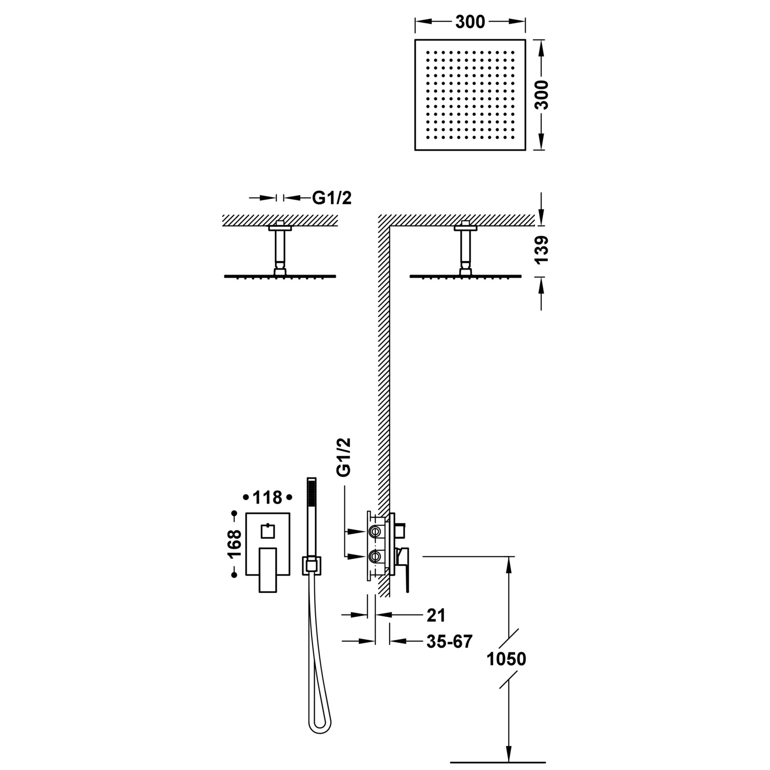 Комплект 2-ходового скрытого смесителя для душа CUADRO Rapid-box с одной ручкой-00628003 TRES  - Вид №1