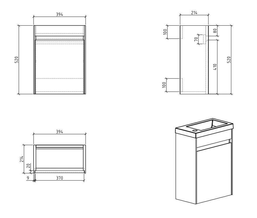 Мебель для ванной BelBagno PIETRA MINI-400-BL левосторонняя  - Вид №6