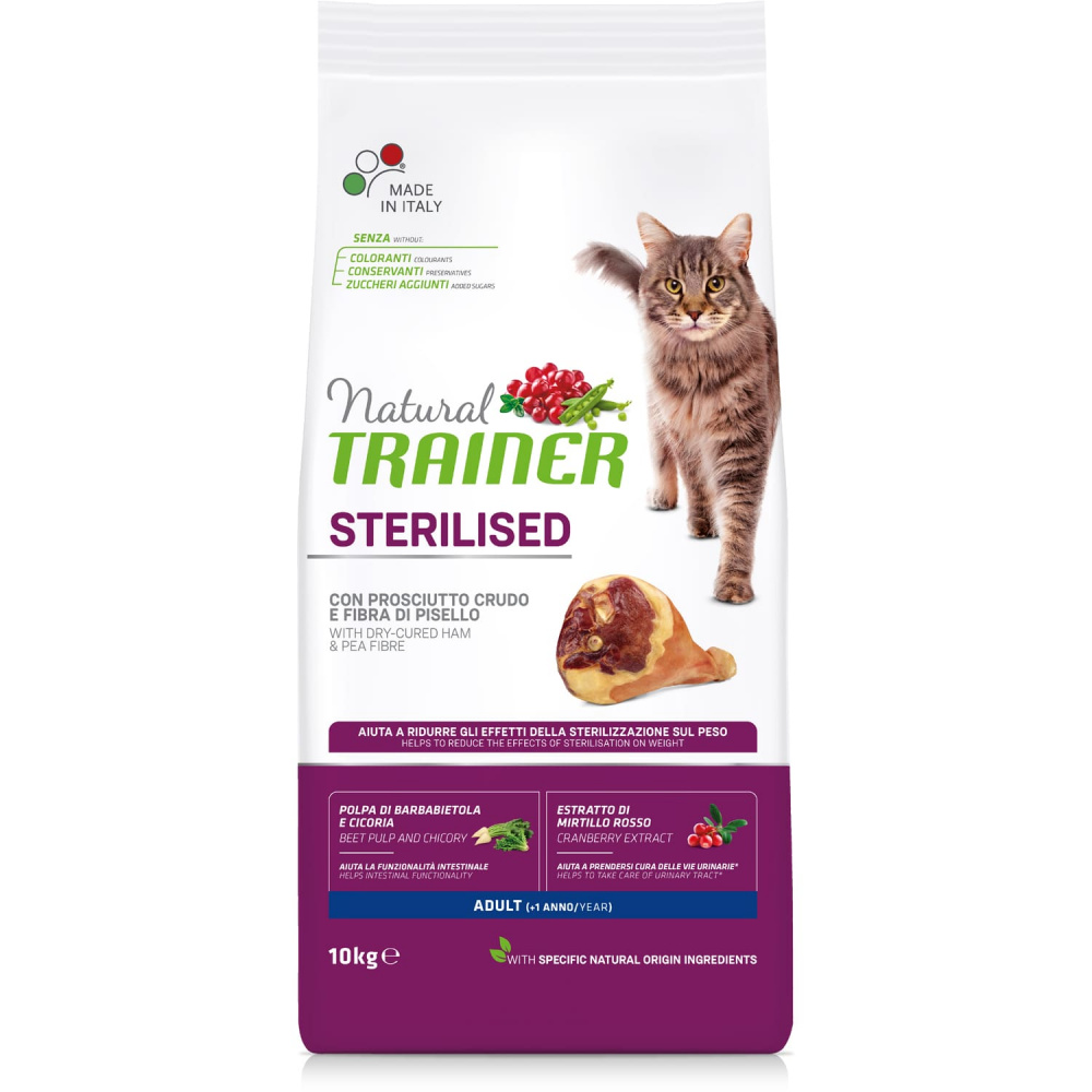 ПР0059546 Корм для кошек TRAINER Natural Sterilised для стерилизованных, сыровяленая ветчина сух. 10кг NATURAL TRAINER 
