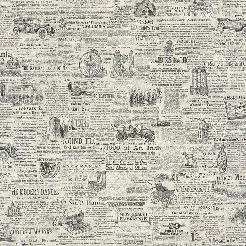 Обои виниловые 0.53х10 м газета цвет чёрно-белый Ra 820119 Rasch Tiles More STLM-2204005