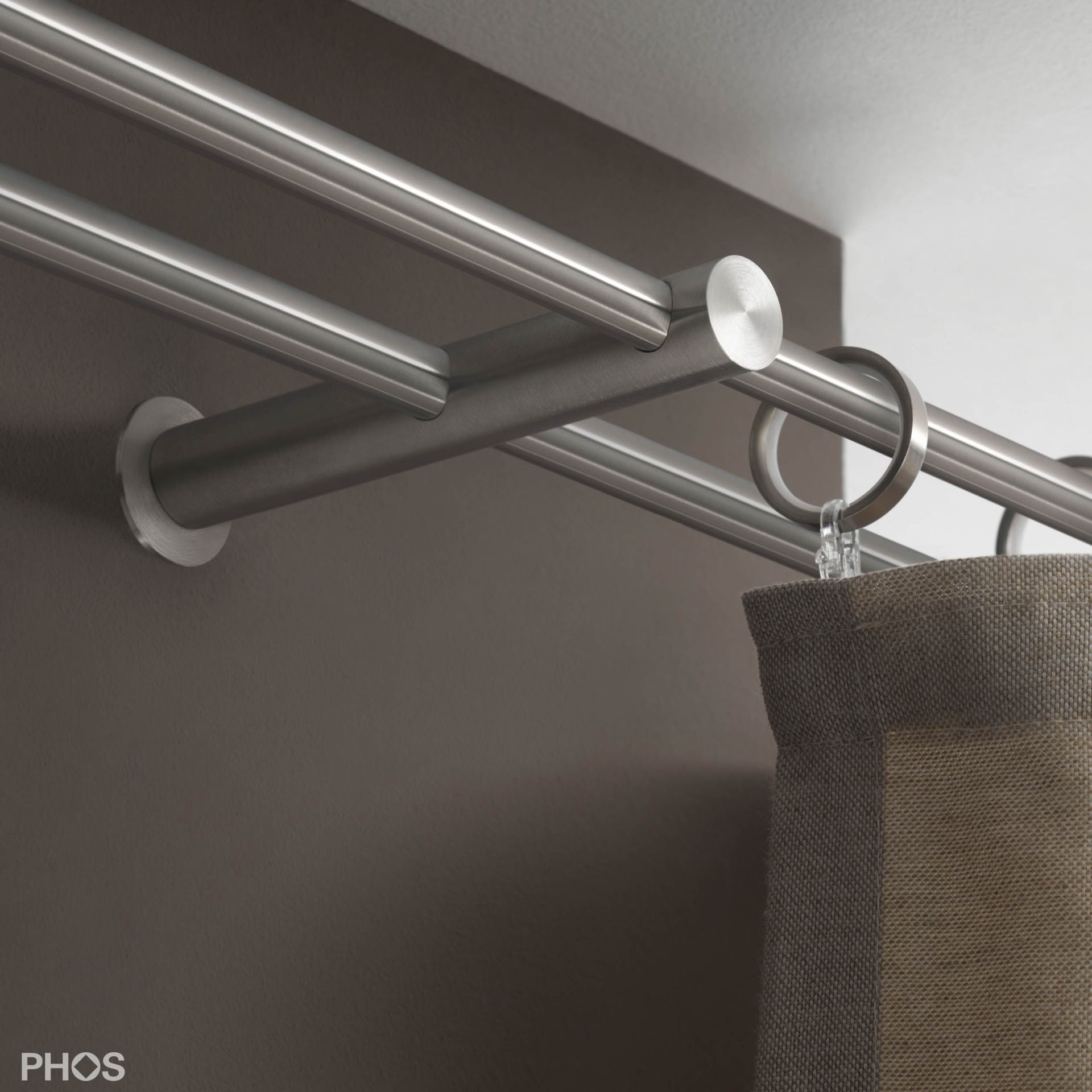 VS20-140ED3600 Комплект карнизов: двуствольный 360 см с 2 концевыми кронштейнами и 1 кронштейном в качестве средней опоры PHOS  - Вид №2