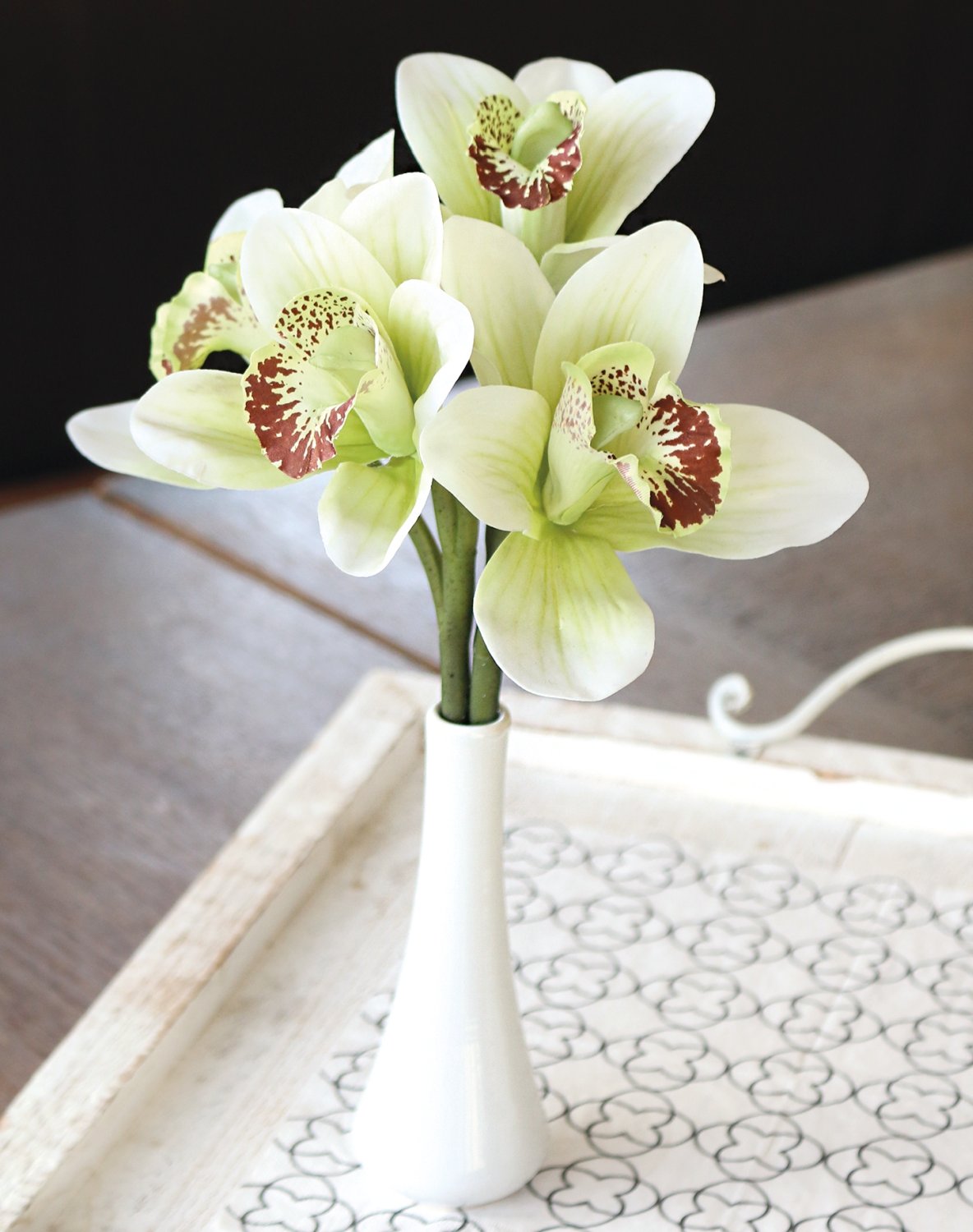 2960 788 a3 Шелковая орхидея цимбидиум в вазе, 27 см, real touch, бежево-зеленая H-andreas 