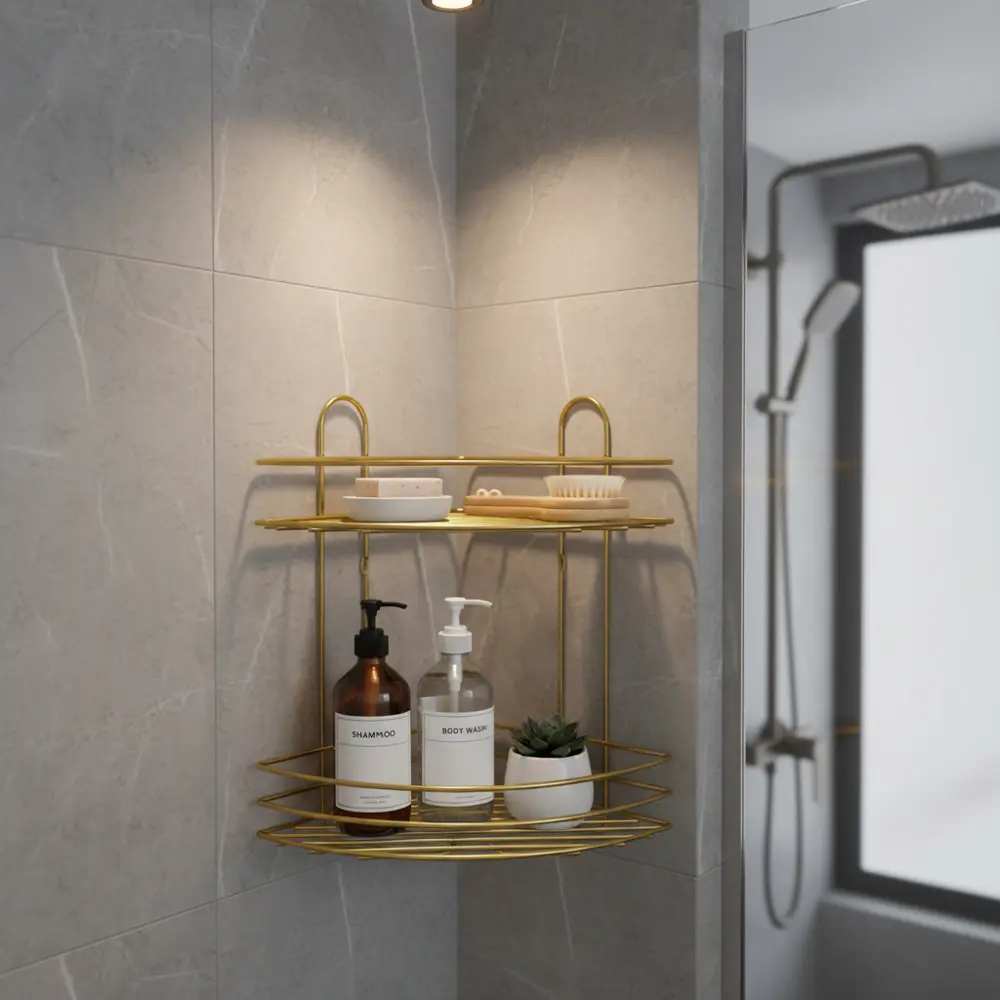 Полка для ванной Lemer Nil двухъярусная 23x23 см металл цвет золото STLM-2001198 - Вид №6