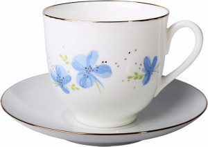 82169 Императорский фарфоровый завод Чашка с блюдцем "Голубые цветы" "Ландыш" Фарфор костяной