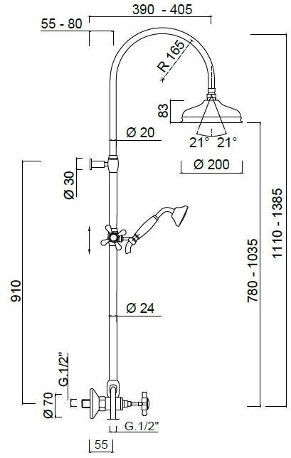 Rubinetteria Giulini Настенная душевая стойка с ручным душем Kensington 3707wc-s - Вид №1