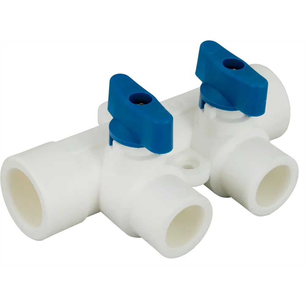 Коллектор на 2 выхода с кранами, 25x20 мм, полипропилен РВК STLM-2123741