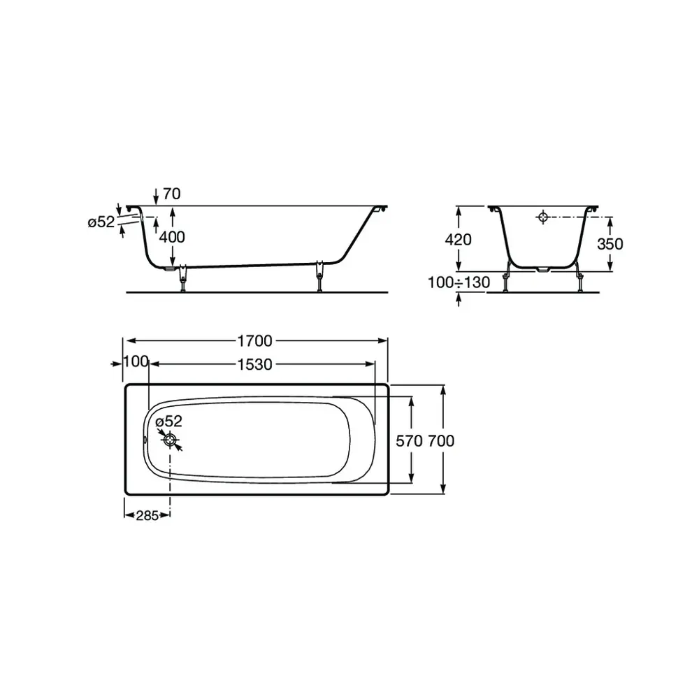 Ванна Roca Stratus чугунная 1700x700 мм STLM-2070721 - Вид №3