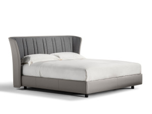 Двуспальная кровать из ткани с мягким изголовьем