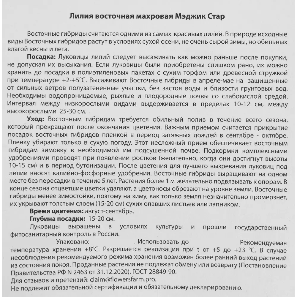 Лилия махровая Мэджик Стар 5 шт. 83628523 STLM-2021569 BOTANIC COLLECTION  - Вид №2