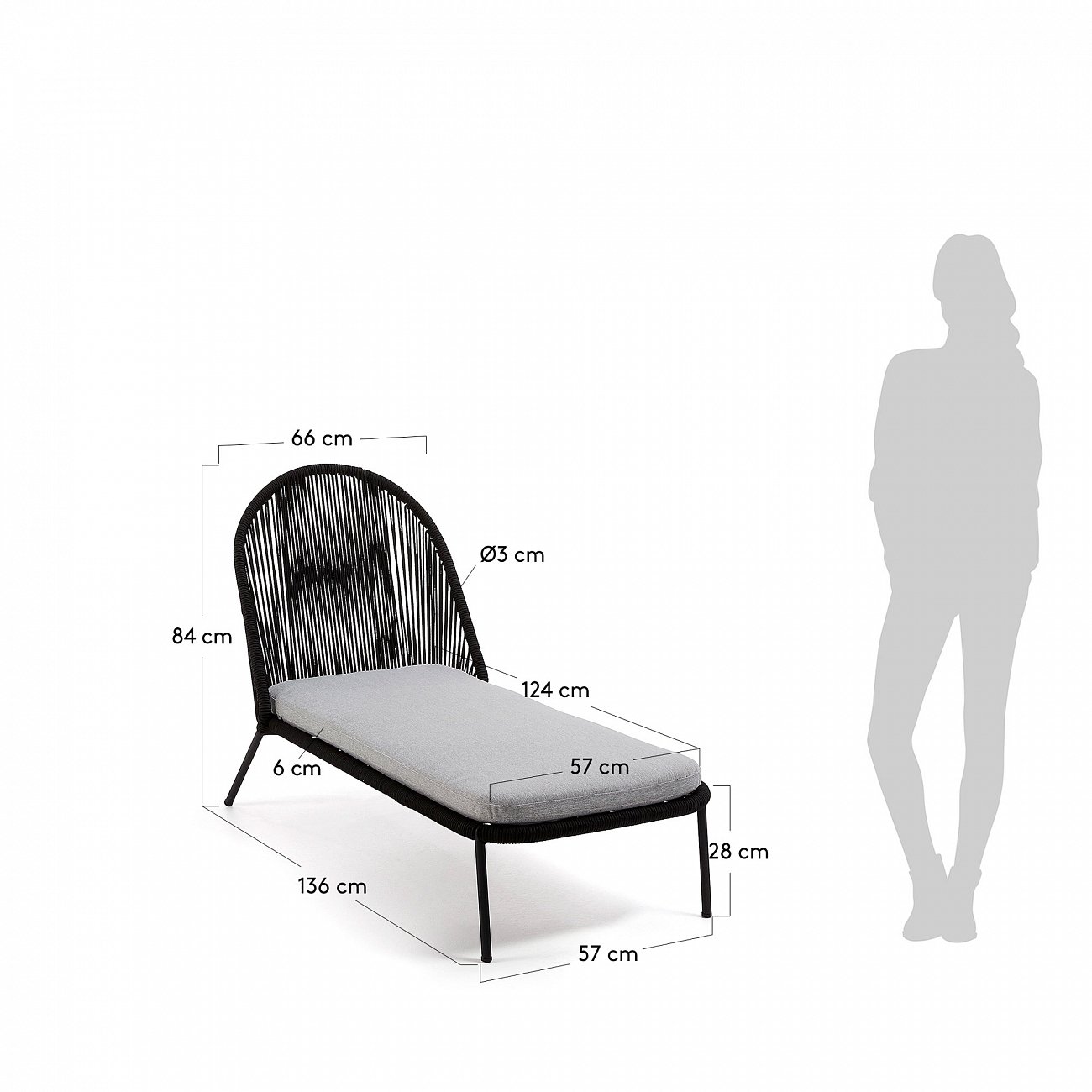 Шезлонг с металлическими ножками черный Stad от La Forma LA FORMA STAD 00-3864634 Черный  - Вид №5