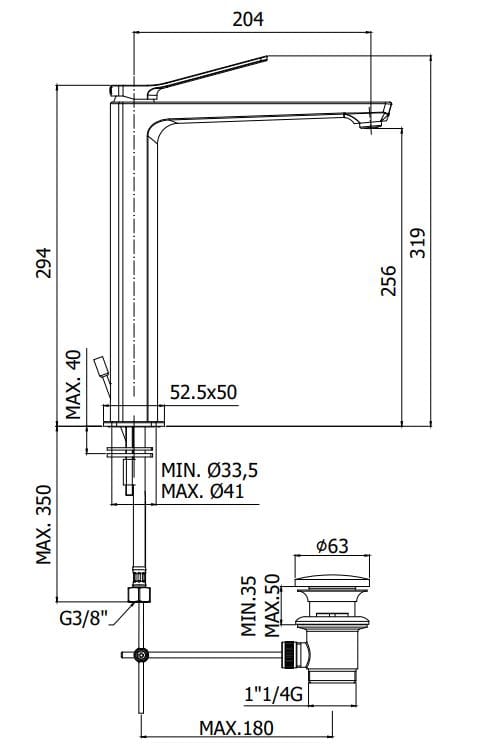Смеситель для раковины с автоматическим сливом RUBINETTERIA PAFFONI Tilt ARCH-00147538 - Вид №2