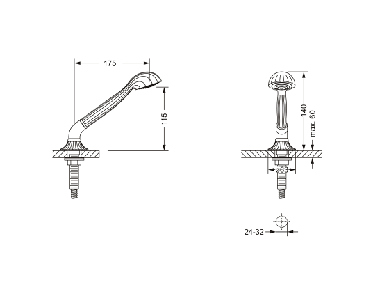 Душевой гарнитур ½", для монтажа на борт ванны JOERGER Cronos Crystal 637.40.660.000 - Вид №1