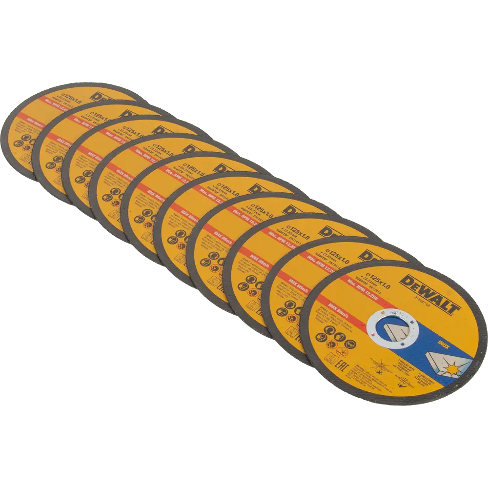 Диск отрезной по нержавеющей стали тип 41 Dewalt 125x22.2x1 мм, 10 шт STLM-2008165