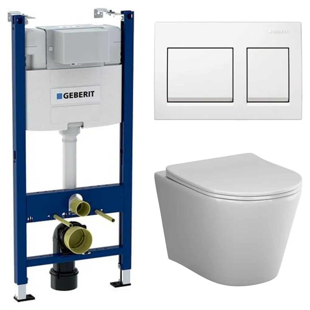 Комплект инсталляции Geberit Alpha с безободковым унитазом AM.PM Flash клавиша Geberit Alpha белая STLM-2078388