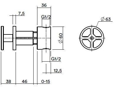 Quadrodesign Настенный гидропрогрессивный смеситель из нержавеющей стали Valvola02 20 63 - Вид №6