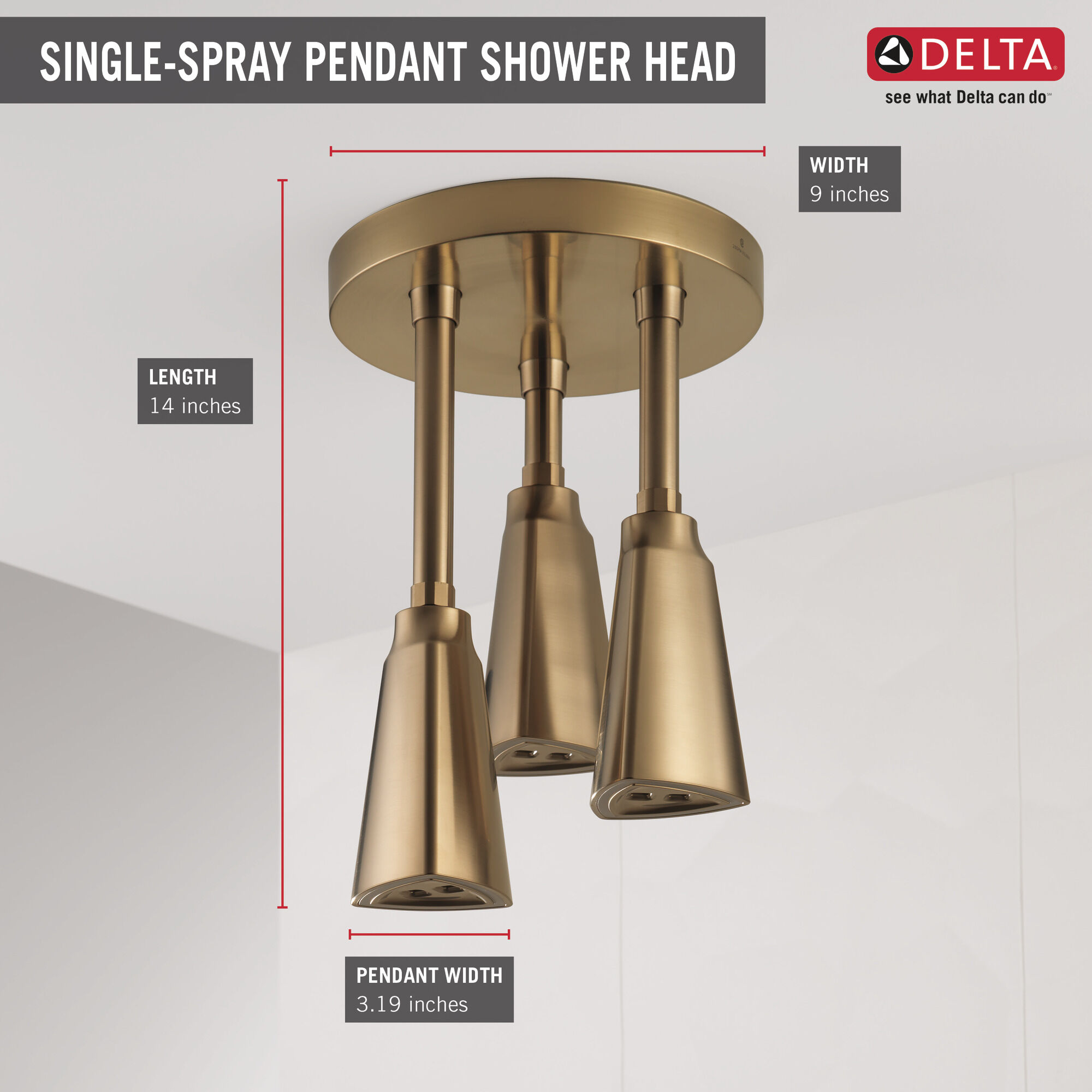 57140-CZ25-L Подвесная душевая лейка Raincan со светодиодной подсветкой H2Okinetic® Delta Faucet Universal Showering Шампанское бронза  - Вид №4
