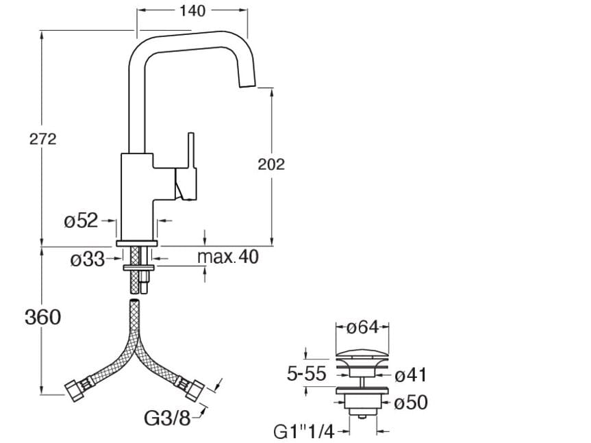 Смеситель для раковины с автоматическим сливом CRISTINA Rubinetterie Phi ARCH-00064544 - Вид №2
