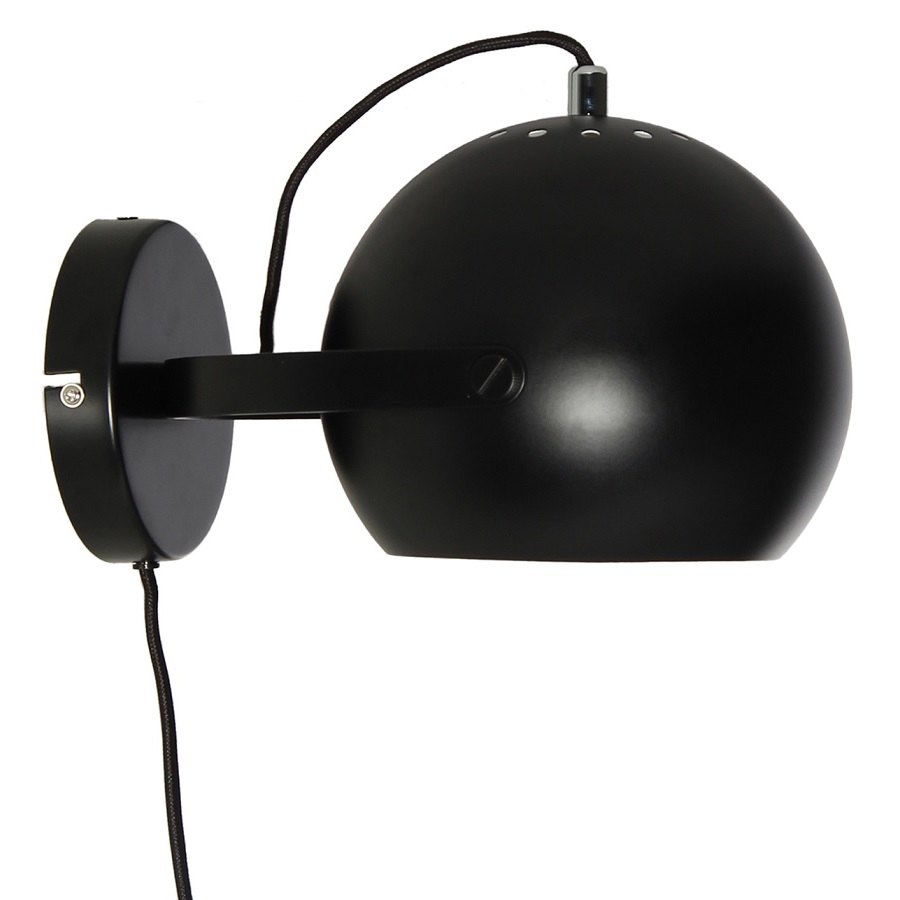 43546505001 Лампа настенная ball с подвесом, D18 см, черная матовая, черный шнур Frandsen 