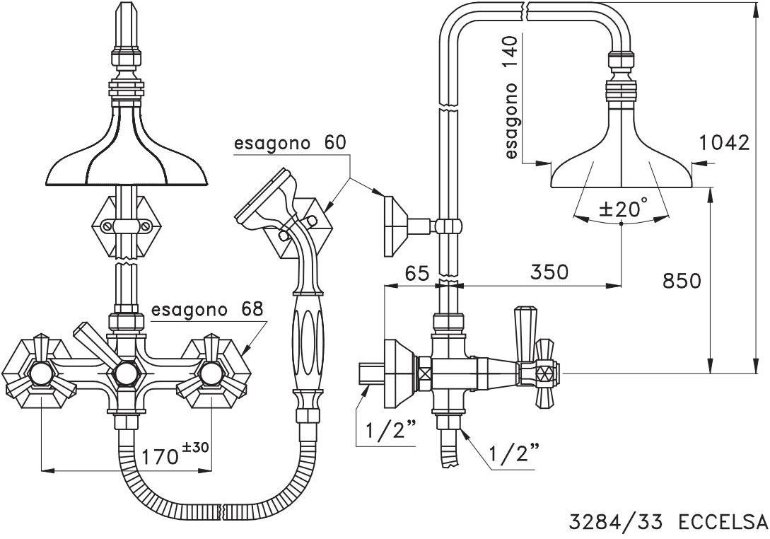 RUBINETTERIE STELLA Настенная душевая стойка с ручным душем Eccelsa 3284/33 - Вид №1