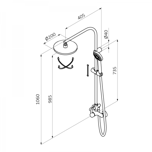 15465400 BASIC Смеситель для душа с колонкой Хром GRB MIXERS  - Вид №1