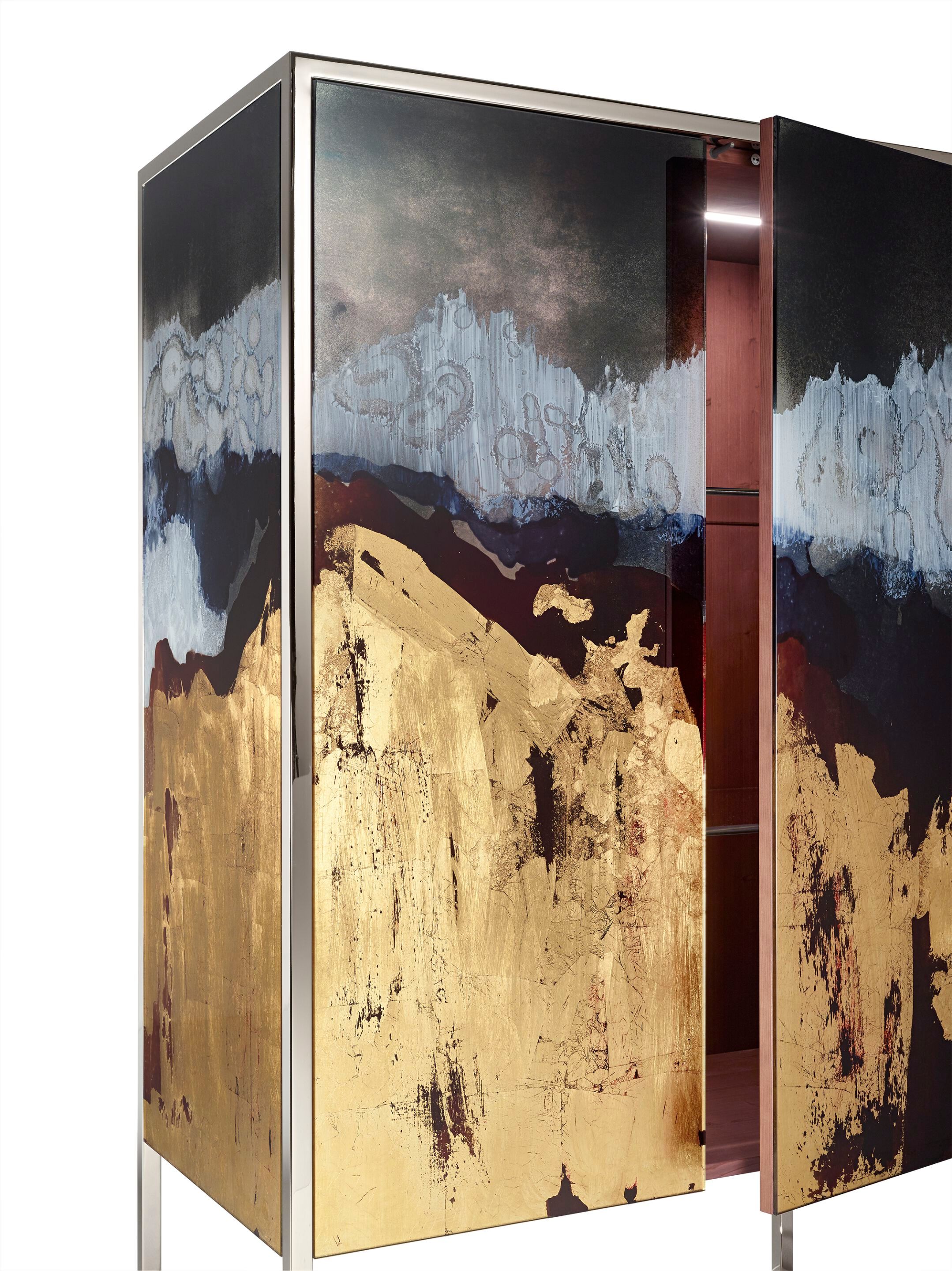 Деревянный сервант со встроенным освещением и распашными дверцами, покрытыми стеклом ARTE VENEZIANA итальянские пейзажи ARCH-00078037 - Вид №3