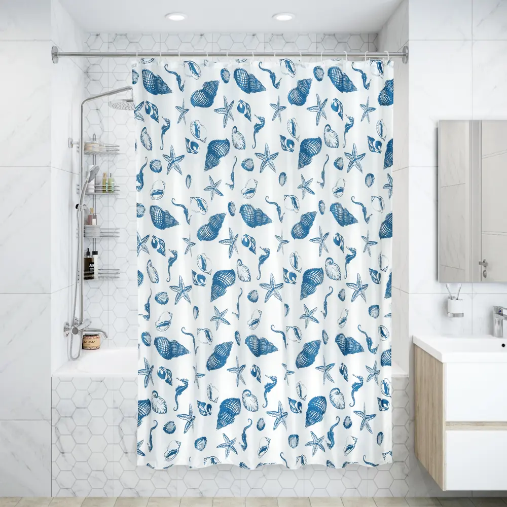 Штора для ванны Ocean, 180х200 см, полиэстер, цвет белый/синий BATH PLUS ШТОРЫ CHARME GREEN STLM-2127697