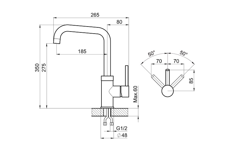 0041, АЛЮМИНИУМ, СМЕСИТЕЛЬ КУХОННЫЙ GRANULA 41-ST77 - Вид №2