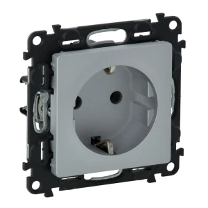 Розетка Legrand VLN-L 2 контакта с заземлением с защитными шторками винтовая цвет алюминий-розовый