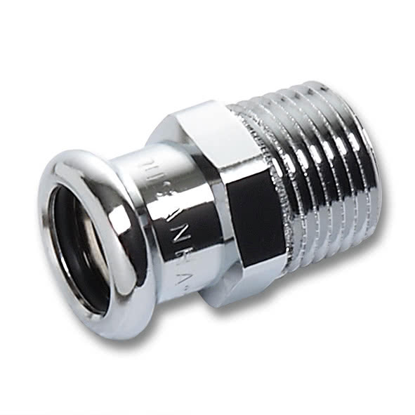 116243G221 SANHA 16243G пресс-фитинг, бронза, ниппель перех.ВПр-НР,хром 22x1 мм  - Вид №1