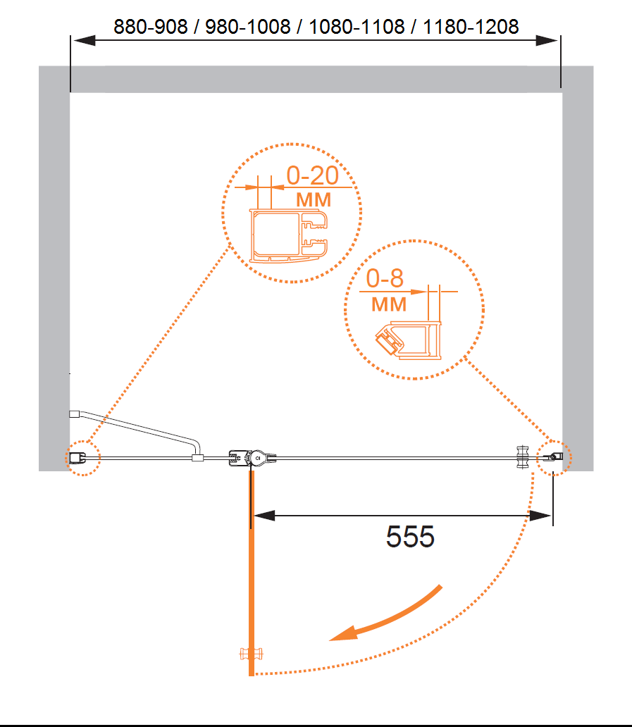 Душевая дверь в нишу CEZARES ELENA-W-B-12-110-P-Cr-L - Вид №5