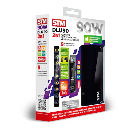 DLU90 Nb adapter dual , 90w, eu ac power cord& car cigaratte plug, usb(2.1a) STM Santreyd  - Вид №9