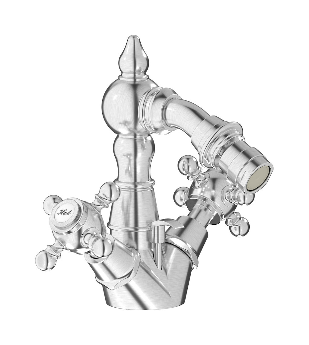 Смеситель для биде с 2 ручками в комплекте с донным клапаном. WE ARE IB hr225ss Brushed Nickel Hermes