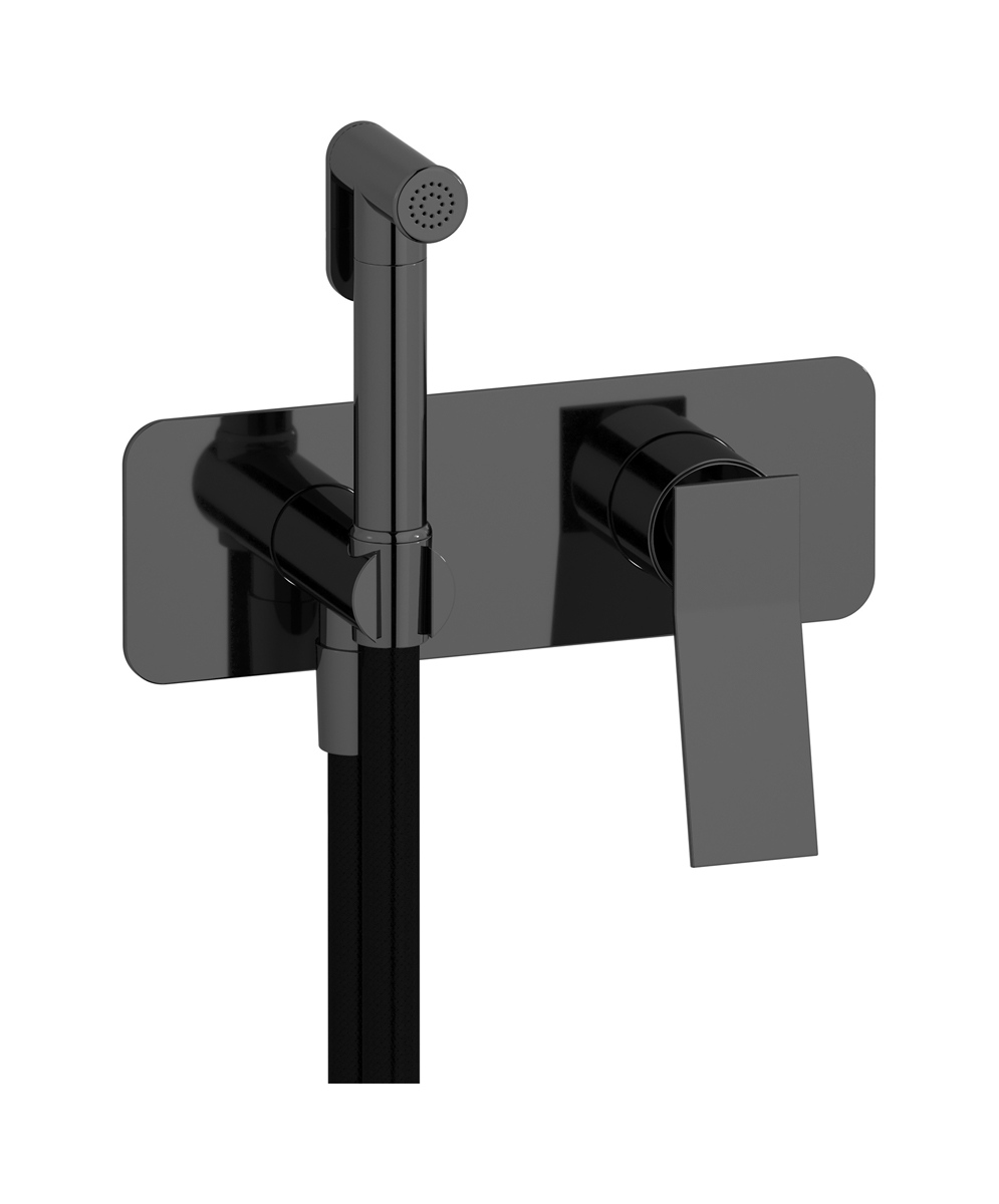 Внешние части гигенического душа со смесителем. WE ARE IB wn206np Black Chrome Wave