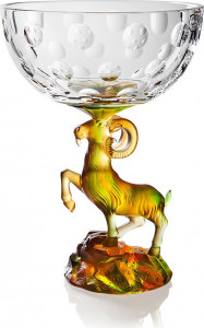 10565861 Cristal de Paris Чаша на ножке  Cristal de Paris "Горный козел" 21см (янтарная) Хрусталь
