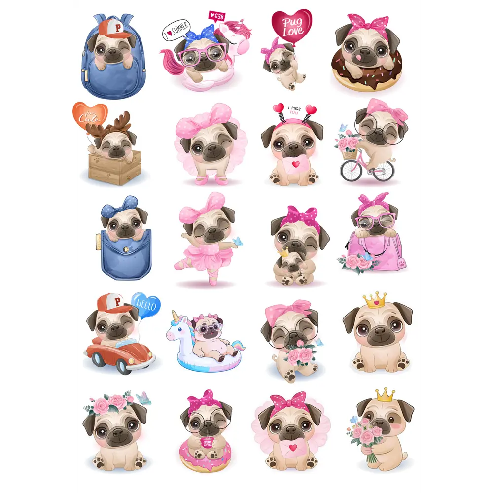 Декоративная наклейка Симфония Мопсы 210x297 мм STLM-2162888