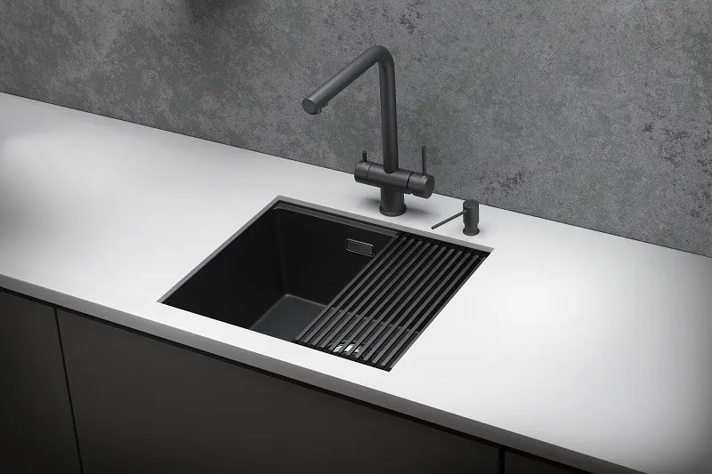 KS-5045U, ЧЕРНЫЙ МАТОВЫЙ, стальная кухонная мойка KITCHEN SPACE GRANULA KS-5045U-ST357