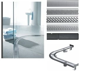 Полукруглый канал  для душа L=1090*1090 мм, R=540 мм, с фланцем, сифон 50 мм, установочная высота 105-160 мм