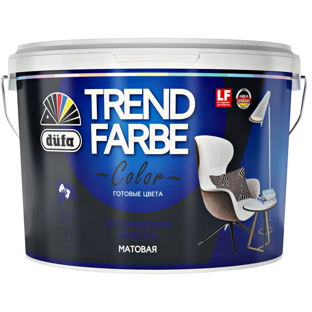 Краска для стен и потолков Trend Farbe цвет Полное затмение 1 л Dufa STLM-2140520 - Вид №1