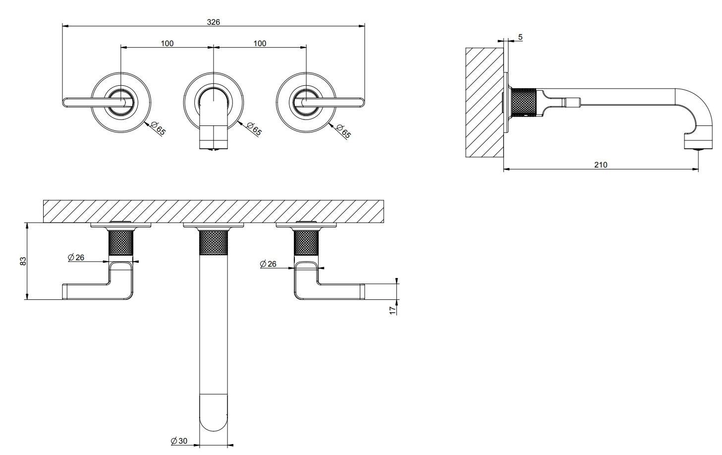 Металлический настенный смеситель для раковины с 3 отверстиями Gessi гравированный ARCH-00077181 - Вид №2