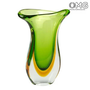 2880 ORIGINALMURANOGLASS Ваза Кобра - зелёная - соммерсо - Original Murano Glass OMG 23 см