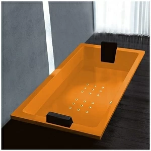 Ванна Gruppo treesse Quadra 181 V071C-DX-OZ оранжевая с золотой фурнитурой и аэромассажем прямоугольная встроенная правая