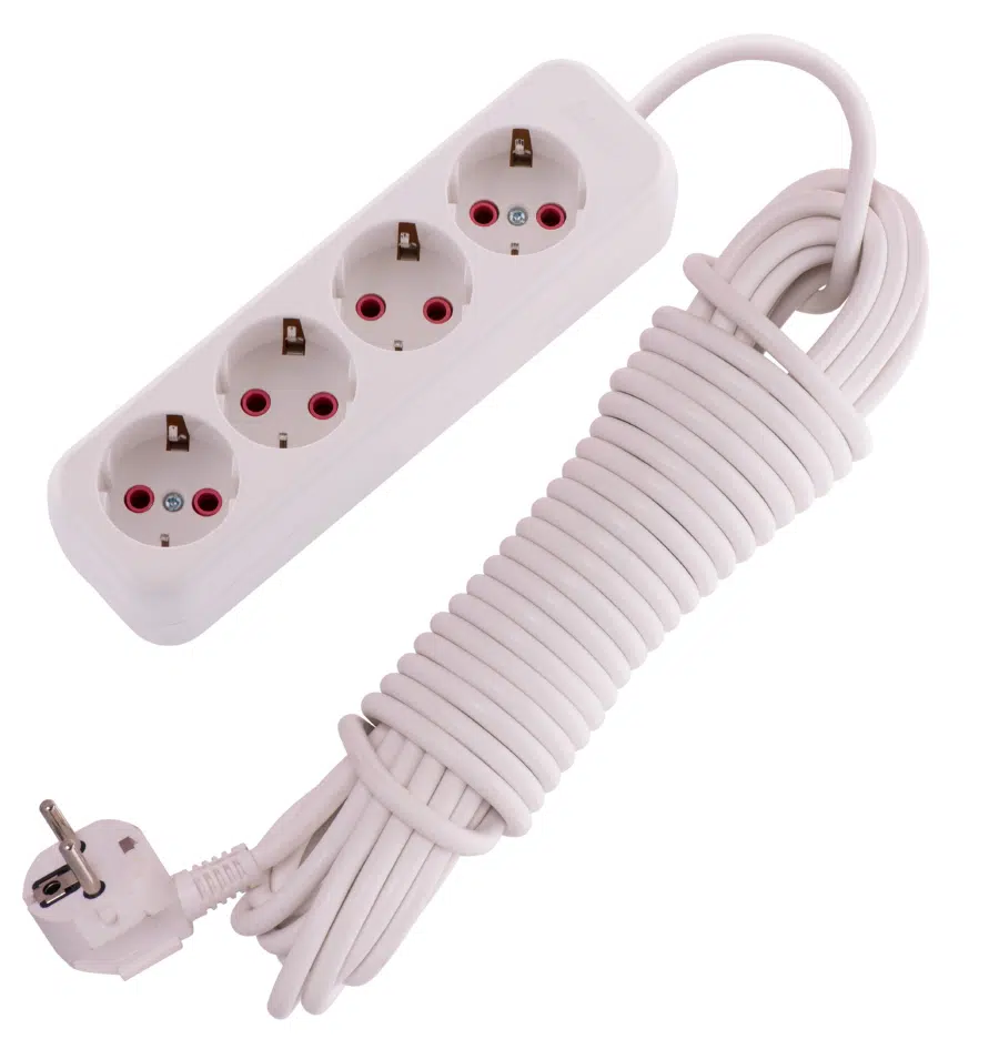 LILA Удлинитель с заземлением 4 входа, 10 метров белый LEZARD 720-0410-401