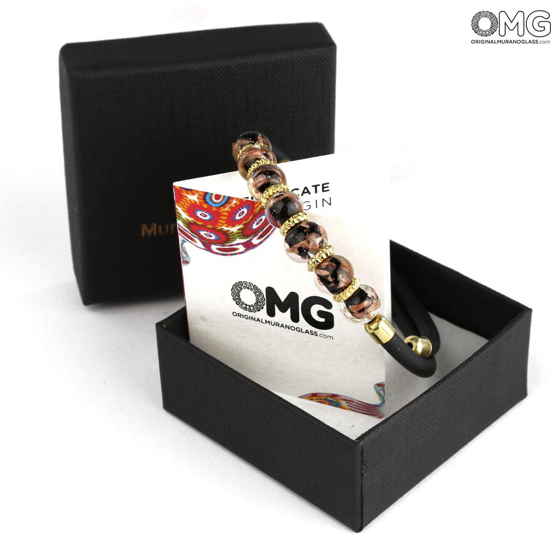 3689 ORIGINALMURANOGLASS Двойной Браслет Серена - чёрный с авантюрином - муранское стекло OMG 18 см  - Вид №1